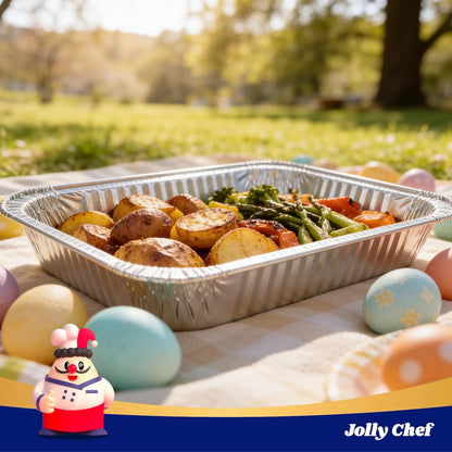 JOLLY CHEF 9x13 Aluminum Pans with Lids - Disposable Foil Food Containers with Lids for Cooking, Heating, Storing, Prepping Food- Thanksgiving, Christmas, Parties