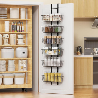 10 Tier Over the Door Pantry Organizer, Over the Door Spice Rack with Adjustable Baskets, Metal Hanging Door Pantry Organizers and Storage for Kitchen Bathroom Bedroom, White