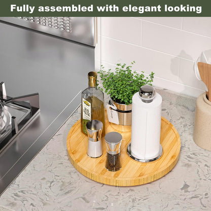 Lazy Susan Organizer, 10 Inch Non-Skid Bamboo Turntable Organizer for Salt Pepper Olive Oil and Spices Next to Stove, Wooden Lazy Susan for Table or Kitchen Countertop Organizer