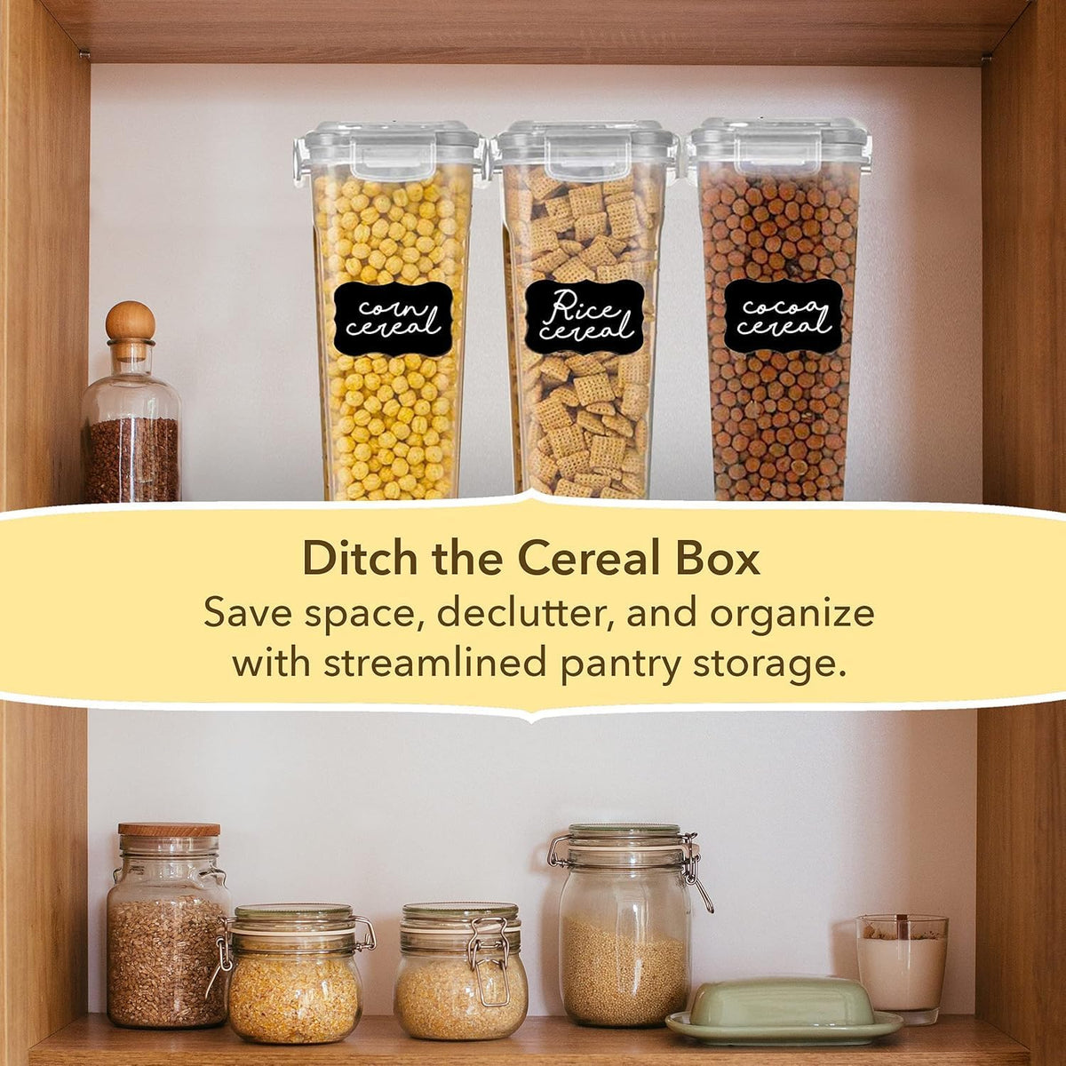 Simply Gourmet Airtight Food Storage Containers with Lids – 7 Piece Assorted Size Kitchen Pantry Organization Set, BPA-Free Clear Plastic, Stackable Containers for Cereal, Flour, Sugar, Rice, Snacks