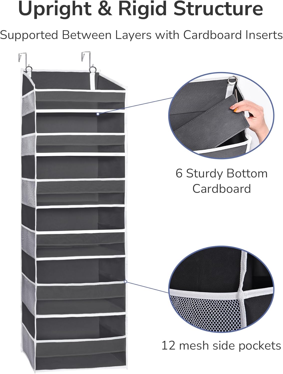 ULG Over The Door Organizer with 6 Large Pockets 12 Side Pockets, 50lbs Weight Capacity Door Hanging Organizer for Bedroom, Bathroom, Pantry, Nursery Storage, Beige