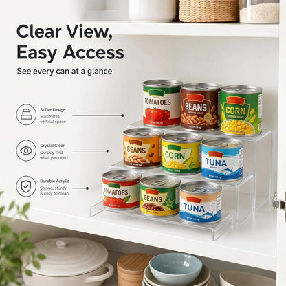 Expandable Can Rack Organizer 2 Pack, 3-Tier Adjustable Length | Set of 2 Holds Up to 36 Cans, Stability with Non-Skid Shelf, Canned Goods Storage Display for Pantry, Cabinet