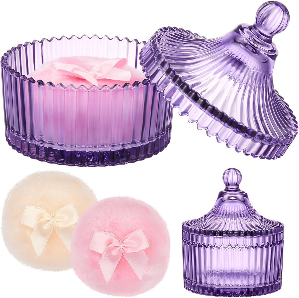 Tioncy 3 Pcs Large Body Powder Puff and Container Valentine's Day gift Powder Container with Puff Crystal Case Soft Washable Reusable Velour Face Body Glitter Wet Dry Makeup (Classic,Clear)