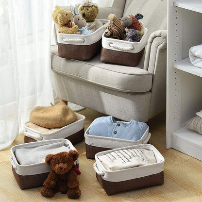 Fabric Storage Bins 12x8x5 inch [6-Pack] with Rope Handles - Decorative Baskets for Organizing