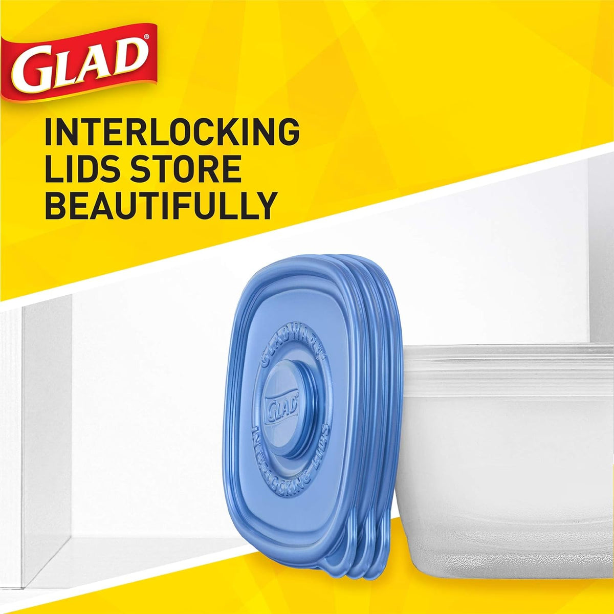 Glad GladWare XL Square Food Storage Containers with Lock Tight Lids, BPA-Free Family Size Plastic Containers for Leftovers, Meal Prep, and Freezer Storage, Dishwasher Safe, 104 Oz