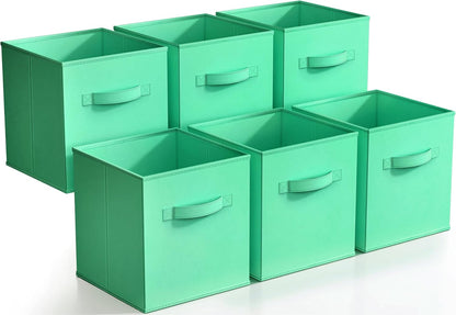 Sorbus Foldable Storage Cubes - 6 Fabric Baskets for Organizing Pantry, Closet, Shelf, Nursery, Playroom, Toy Box, Cubby -11 Inch Dual Handle Collapsible Closet Organizers and Storage Bins (Navy Blue)