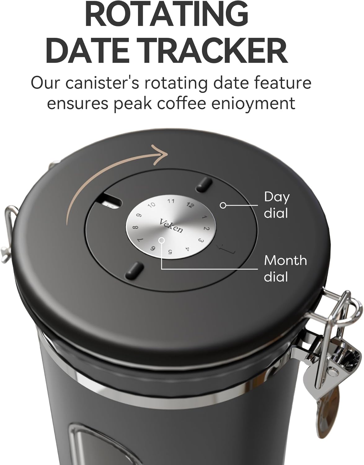 Veken Coffee Canister with Window, Family Choice Awards Winner, Airtight Stainless Steel Home Kitchen Food Storage Container with Lids for Grounds, Beans, Tea, Flour,Cereal,Sugar Jars,Scoop,16OZ,Black