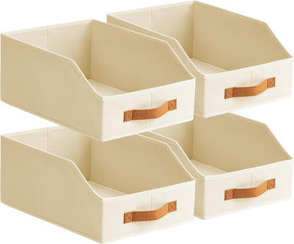 Homsorout Fabric Storage Bins for Organizing - Large Trapezoid Collapsible Storage Bins with Front Handle, Closet Organizers and Storage for Bedroom, Home Shelves, Small Spaces, Beige