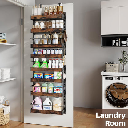 8 Tier Over The Door Pantry Organizer, 2 IN 1 Wall Mount or Metal Hanging Spice Rack for Pantry Organizers and Storage, Seasoning Shelves，Adjustable Basket with Hooks for Kitchen Cabinet and Closet