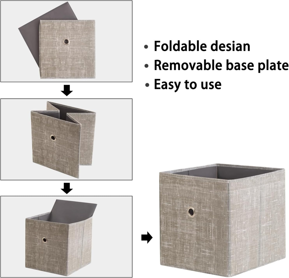 Black Foldable Storage Cubes Bins ,11 Inch Cloth Storage Cube Fabric Storage Box Cubes Organizer Baskets with Handles for Home Organizer Set of 3 (Black)