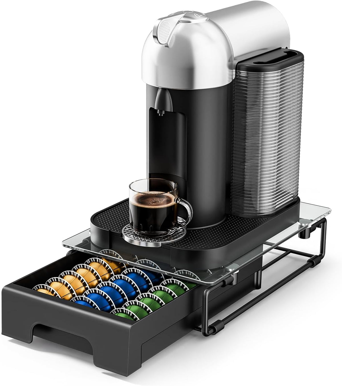 EVERIE Wooden Coffee Pod Storage Drawer for Nespresso VertuoLine Capsules, Large Capacity Countertop Coffee Station Organizer, Rustic Brown