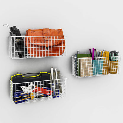 Joben Oligey 3 Set [Extra Large] Hanging Wall Baskets ,Wire Basket For Storage Pantry, Farmhouse Food Storage Kitchen Pantry Laundry Closet Garage RV ,Black
