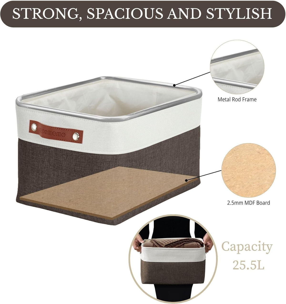 DECOMOMO Storage Bins, Large Fabric Storage Baskets for Shelves, Decorative Linen Closet Organizer, 15 x 11 x 9.5 inches (Beige & White, 3 Pack)