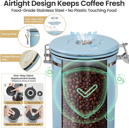 Veken Coffee Canister, 39OZ Large, Mothers Day Gifts For Women, Airtight Stainless Steel Food Storage Container for 2.2lbs Coffee Beans, Ground, Sugar, Tea, Flour, Cereal,Kitchen Bar Accessories,Cream