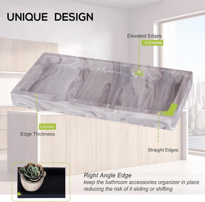 Small Silicone Bathroom Vanity Tray Rectangle Soap and Sponge Holder Kitchen Sink Organizer for Scrubber, Lotion Bottles, Perfume, Jewelry, Candle, Key Trinket Ring, Black