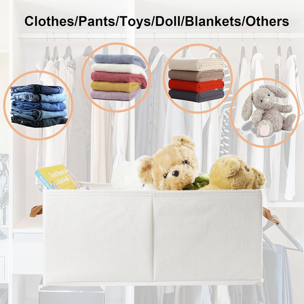 Fordonral Pack of 3 Large Capacity Storage Bins Closet Organizer System, Sturdy Foldable Storage Boxes for Organizing Clothing, Sheets, Toys, Books - Shelf Organizer Shelves Basket Storage Bin