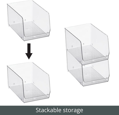 mDesign Wide Stackable Plastic Food Storage Organizer Bin Basket with Open Front for Household Kitchen Cabinets, Pantry, Offices, Closets, Bedrooms, Bathrooms - 10.2" Wide, 2 Pack - Clear