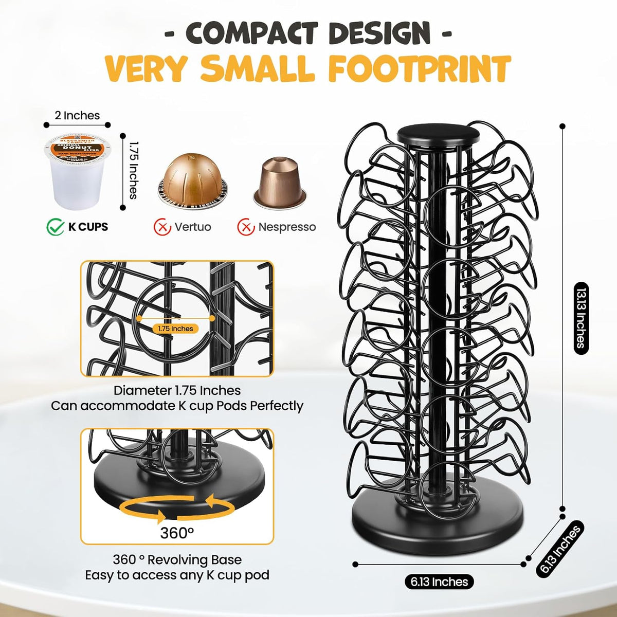 BLACKSMITH FAMILY 36 K Cup Pod Carousel Easy Assembly Design K Cup Holders,K Cup Holder, K Cups Holder,K Cup Carousel, 4-Tier Coffee Pods Holder Storage Organizer Stand,Glossy Black
