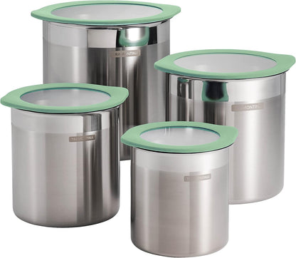 Tramontina 4-Piece Food Storage Containers with Silicone Lids, Stainless Steel Reusable Canister Set, Kitchen Pantry Organizer for Oats, Flour, Cereal, Sugar, Snacks (Blue)