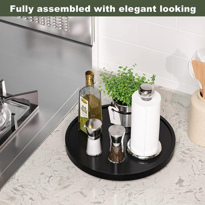 Lazy Susan Organizer, 10 Inch Non-Skid Bamboo Turntable Organizer for Salt Pepper Olive Oil and Spices Next to Stove, Wooden Lazy Susan for Table or Kitchen Countertop Organizer