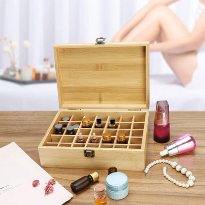 Pure Vie Essential Oil Bamboo Storage Box Travel Display Presentation, Holds 26 Bottles for 5, 10, 15ml - Aromatherapy Organizer Nail Polish Fragrance Container - Keep Your Oils Safe & Space Saver