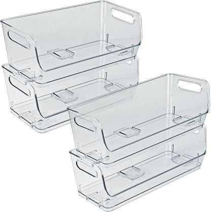 Azar Displays 556754-4PK Stackable Narrow Pantry Storage Bin Clear Organizer BPA-Free Plastic Fridge Cabinet Refrigerator Pantry Organization and Storage (Pack of 4)