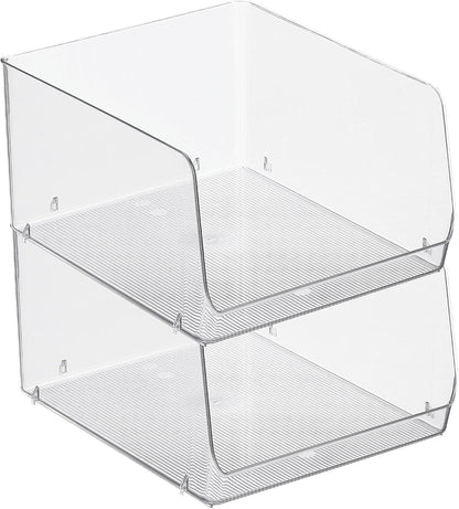 mDesign Wide Stackable Plastic Food Storage Organizer Bin Basket with Open Front for Household Kitchen Cabinets, Pantry, Offices, Closets, Bedrooms, Bathrooms - 10.2" Wide, 2 Pack - Clear