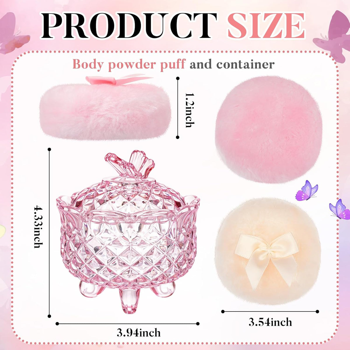 Tioncy 3 Pcs Large Body Powder Puff and Container Valentine's Day gift Powder Container with Puff Crystal Case Soft Washable Reusable Velour Face Body Glitter Wet Dry Makeup (Classic,Clear)