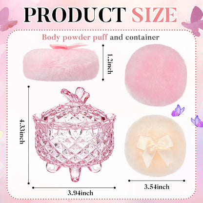 Tioncy 3 Pcs Large Body Powder Puff and Container Valentine's Day gift Powder Container with Puff Crystal Case Soft Washable Reusable Velour Face Body Glitter Wet Dry Makeup (Classic,Clear)