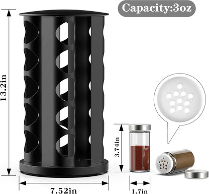 Handisen Rotating Spice Rack Organizer for Cabinet, Spice Racks Storage with 20 Jars, Spinning Spice rack for Kitchen Countertop, Spice Holder,Seasoing Storage Racks, Black