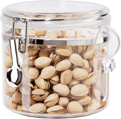 OGGI Clear Canister Airtight 28oz - Clamp Lid & Spoon - Airtight Food Storage Containers, Ideal for Kitchen & Pantry Storage of Bulk, Dry Food Including Flour, Sugar, Coffee, Rice, Tea, Spices & Herbs