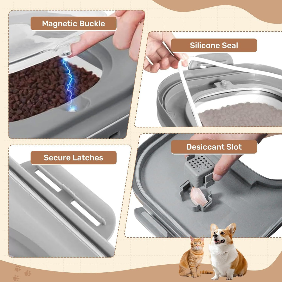 SEWIU Dog Food Storage Container Up to 2pack*20LB,Collapsible Dog Food Container with Travel Silicone Bowl and Scoop for Dog/Cat/Bird Food/Cat litter,Keep Dry Food Fresh,Easy to Move.