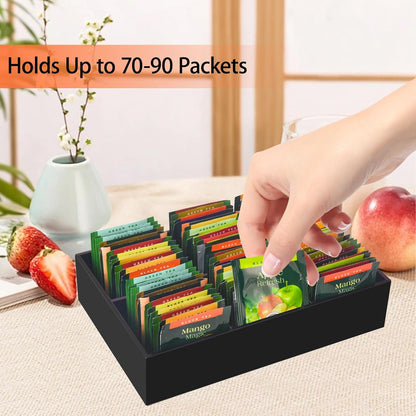 Tasybox Tea Bag Organizer, Clear Acrylic Tea Bag Holder with 6 Slot, Tea Packet Storage for Drawer, Pantry, Kitchen, Cabinet, Countertop