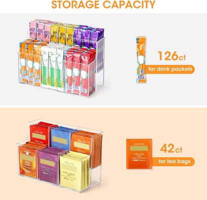 AIEVE Magnetic Drink Packet Organizer, 2-Tier Fridge Organizer Cabinet Door Holder, Acrylic Water Packet Holder for Kitchen Fridge Organizers and Storage (Magnetic & Adhesive)