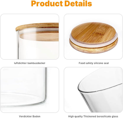 YUNCANG Glass Storage Jars 6 Pack 37oz Clear Glass Food Storage Containers with Airtight Bamboo Lid Stackable Kitchen Canisters for Candy,Cookie,Rice,Sugar,Flour,Pasta,Nuts and Spice Jars(Square)