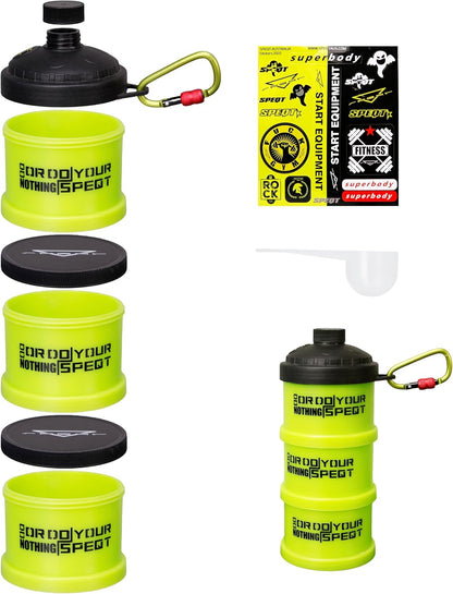Protein Powder Stackable Container,with Carabiner&Carrying Lanyard,Twist Lock Supplement Storage,Portable Protein Powder Container To Go for Pre/Post Workout,Fitness,Travel,Gym