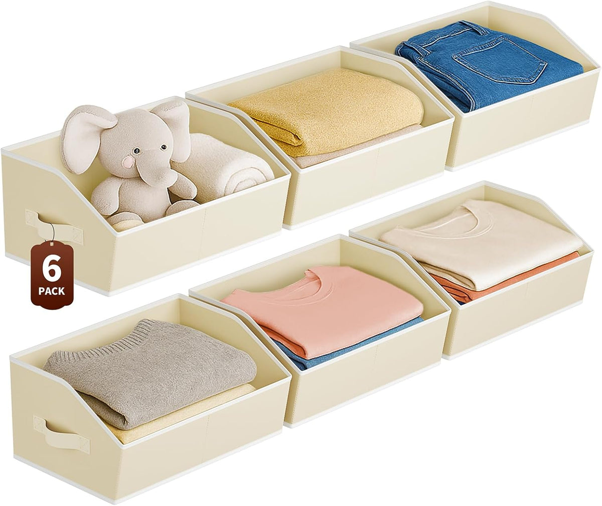 Homsorout Large Closet Organizers and Storage Bins - Trapezoid Storage Baskets for Shelves, Foldable Fabric Baskets with Handles Ideal for Closet, Basket, Wardrobe and Shelf Storage, Beige