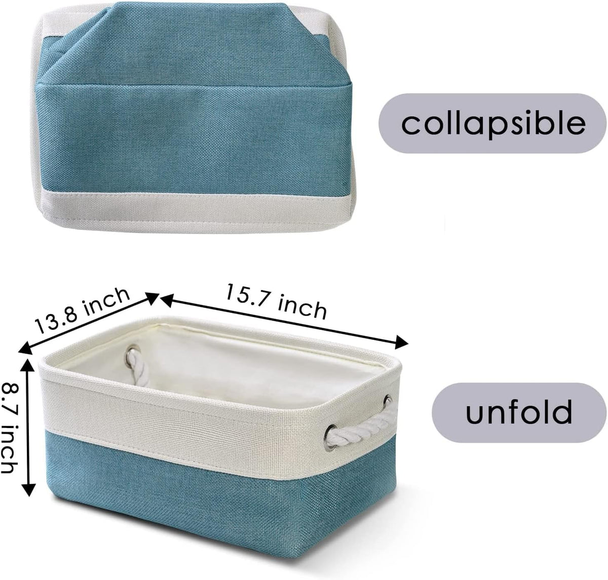 Fabric Storage Bins 12x8x5 inch [6-Pack] with Rope Handles - Decorative Baskets for Organizing