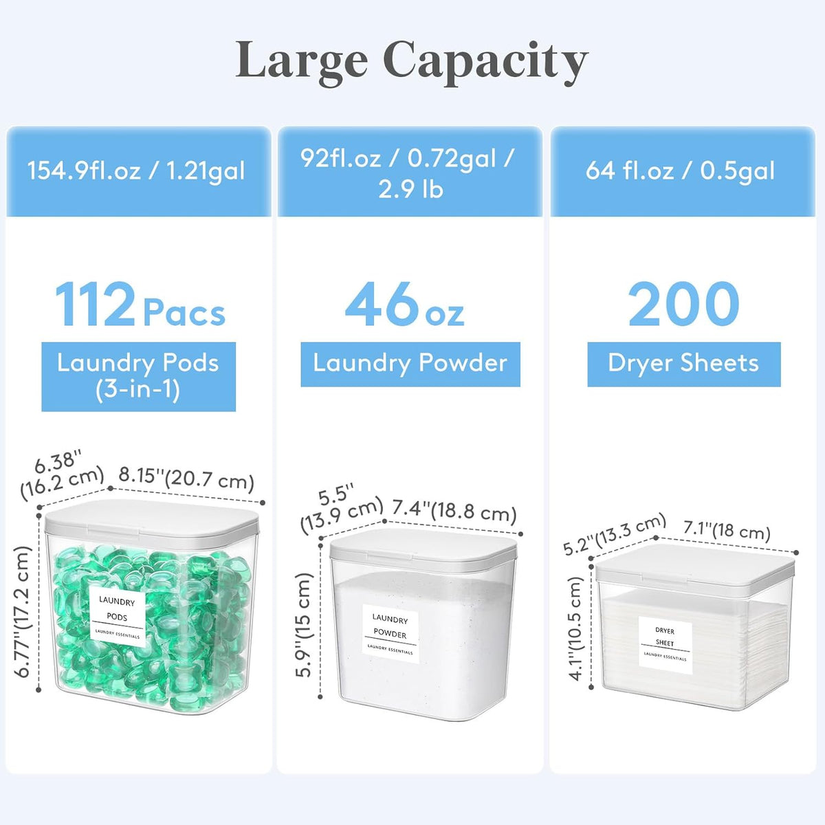 Lifewit Laundry Pods Container with Pop-up Lid, Laundry Room Organization, Dryer Sheet Holder for Washing Powder Scent Booster Beads, 2700 ml/0.72gal,2 Pcs