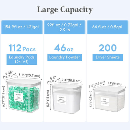 Lifewit Laundry Pods Container with Pop-up Lid, Laundry Room Organization, Dryer Sheet Holder for Washing Powder Scent Booster Beads, 2700 ml/0.72gal,2 Pcs