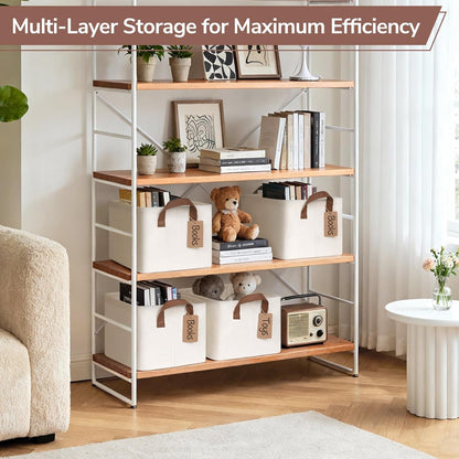 CHICVITA 4 Pack Large Storage Baskets for Shelves, Collapsible Closet Organizer Bins with Metal Frame, Fabric Storage Bins for Clothes Towels Organization, 16.8" x 11" x 9.8", Beige