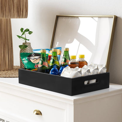 DRASTAR Pantry Organization and Storage Bins, Large Snack Organizer with Removable Dividers, Wooden Storage Caddy for Kitchen, Pantry, Cabinet, Countertop, Black