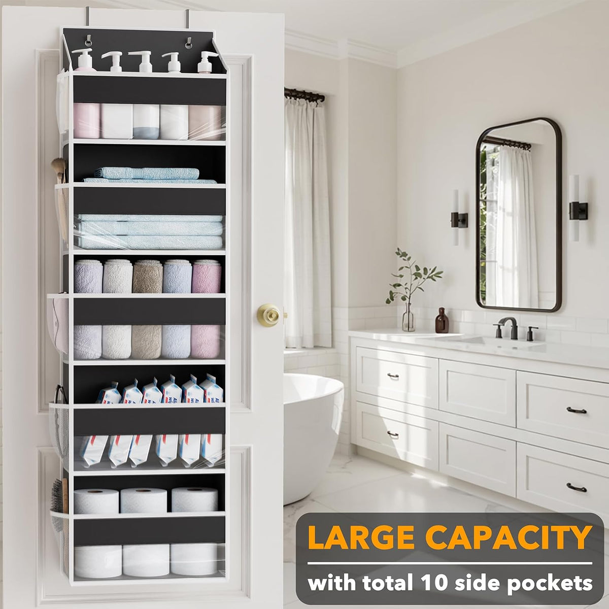 SpaceAid Over The Door Organizer with 5 Large Pockets and 10 Mesh Side Pockets, 5 Layers Door Organizer Hanging with Clear Window for Bedroom, Bathroom, Pantry and Nursery, Gray