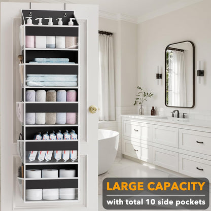 SpaceAid Over The Door Organizer with 5 Large Pockets and 10 Mesh Side Pockets, 5 Layers Door Organizer Hanging with Clear Window for Bedroom, Bathroom, Pantry and Nursery, Gray