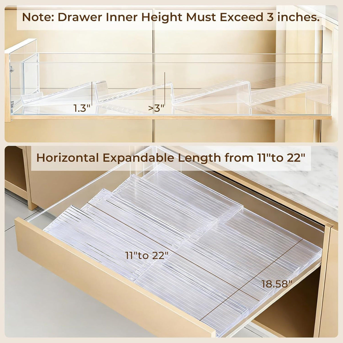 UFORU Acrylic Spice Drawer Organizer 4 Tier(4 Packs), Expandable from 11" to 22" Seasoning Organizer Tray for Kitchen - Clear Tiered Spice Rack for Drawer, No Assembly Required(Jars Not Included)