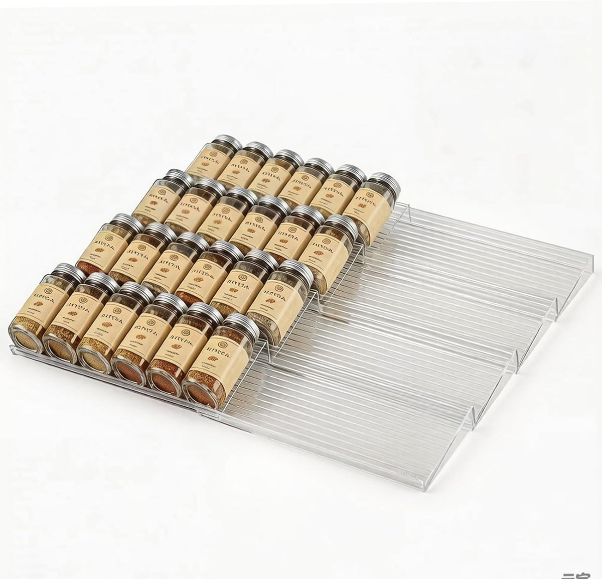 UFORU Acrylic Spice Drawer Organizer 4 Tier(4 Packs), Expandable from 11" to 22" Seasoning Organizer Tray for Kitchen - Clear Tiered Spice Rack for Drawer, No Assembly Required(Jars Not Included)