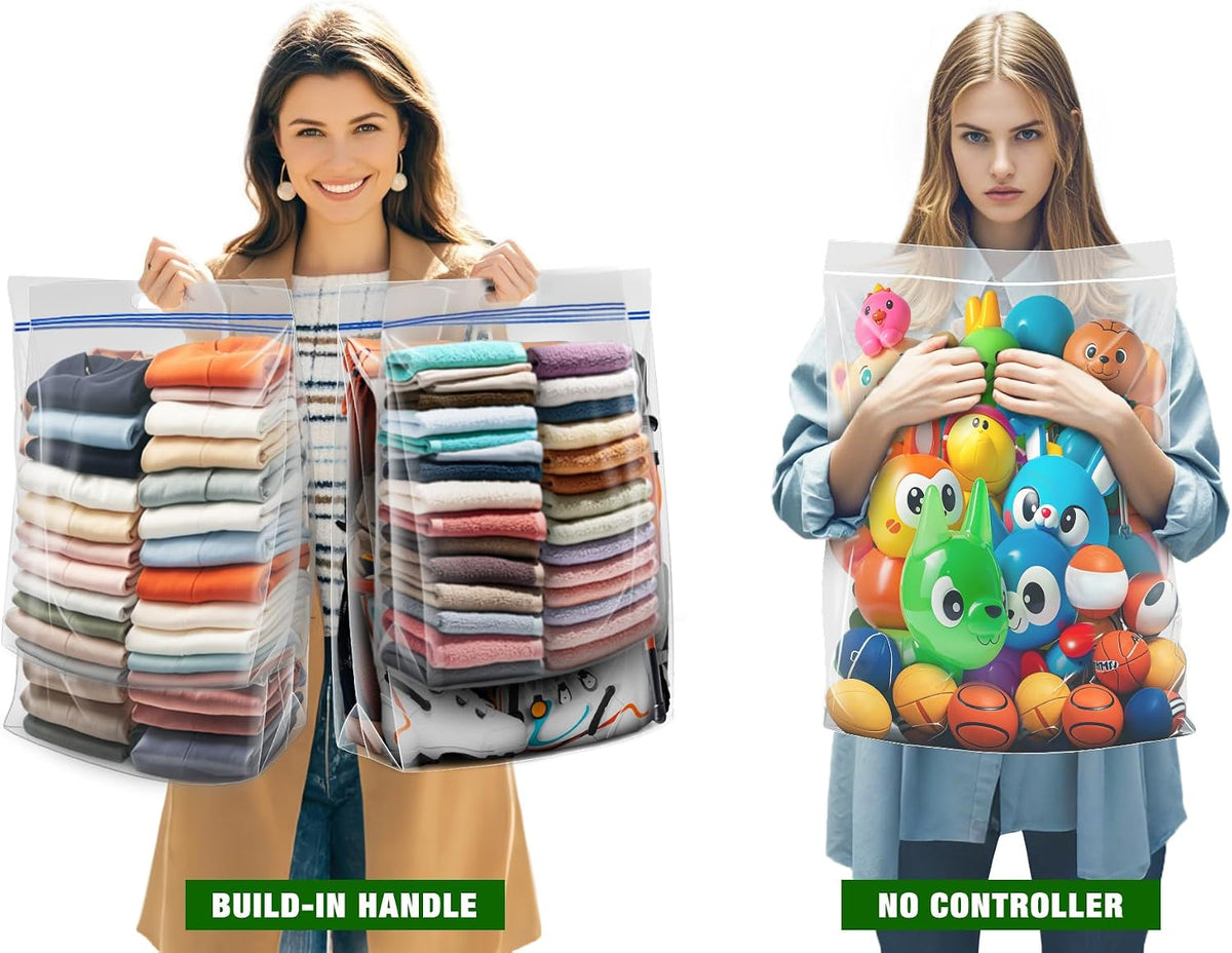 25 Gallon Jumbo Storage Bags, 3.5 Mil Thick Clear Plastic Zipper Bags with Handles, 35" x 24" Extra Large XL Heavy Duty for Home, Travel, and Moving (5 Packs)