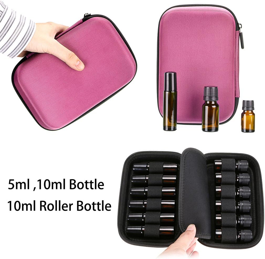 Hipiwe Hard Shell Essential Oil Carrying Case Holds 12 Bottles (Can hold 5ml, 10ml, &10ml Rollers) Travel Size Essential Oils Bag Organizer Perfect for Essential Oils Bottle (Purple)