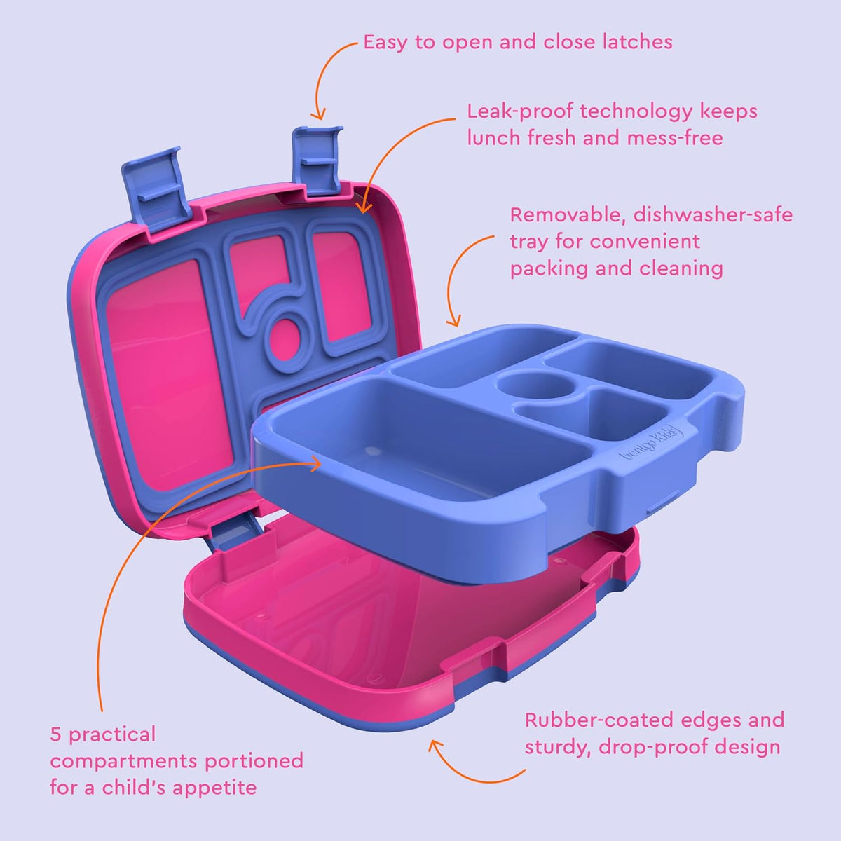 Bentgo Kids Bento-Style 5-Compartment Leak-Proof Lunch Box - Ideal Portion Sizes for Ages 3 to 7 - Durable, Drop-Proof, Dishwasher Safe, PFAS & BPA-Free & Made with Food-Safe Materials (Blue)