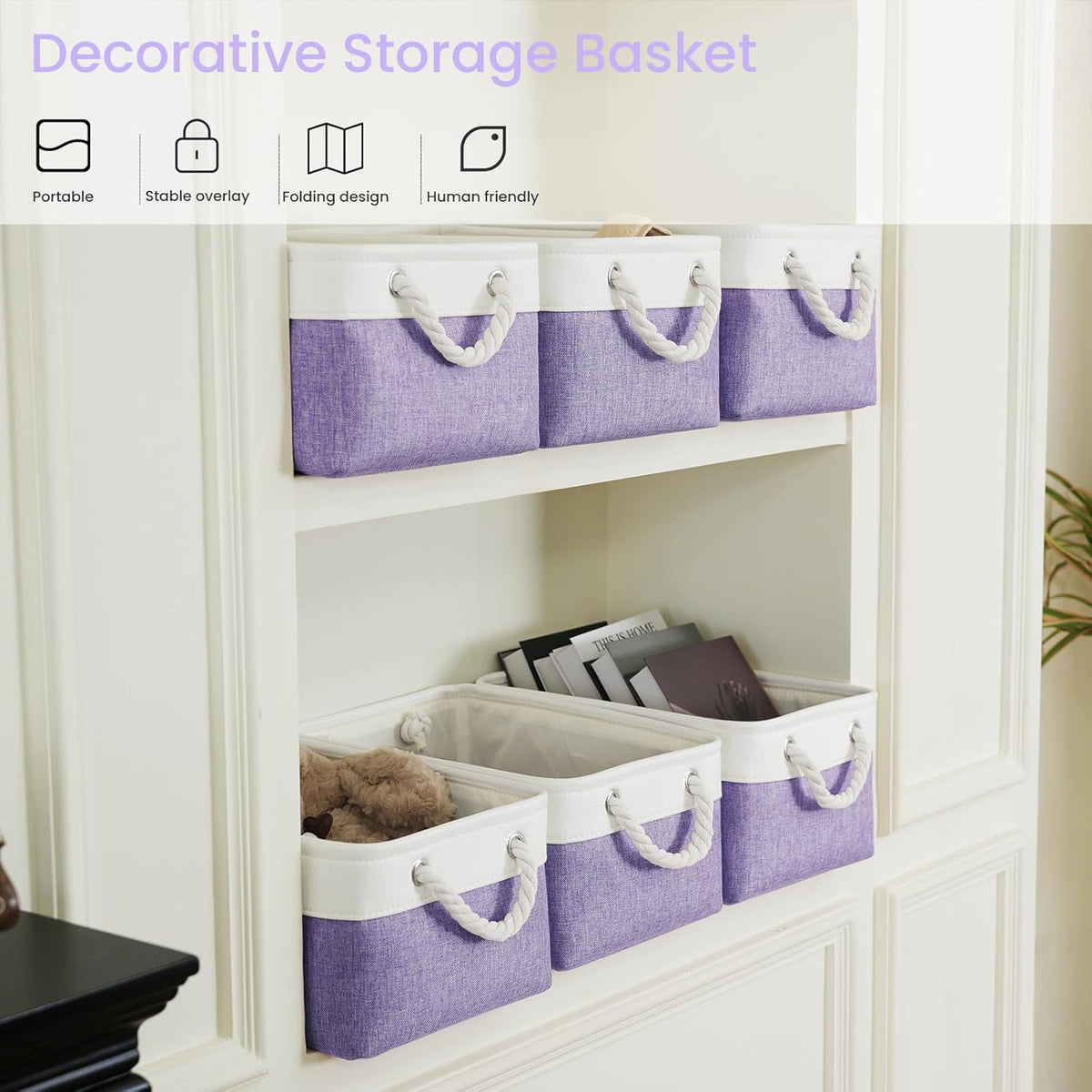 Large Storage Baskets- 15.7x11.8x8.26 inch Storage Bins for Shelves and Closet Organizing, Foldable Fabric Bin for Home Organization Clothes and Laundry (3-Pack, White&Khaki)